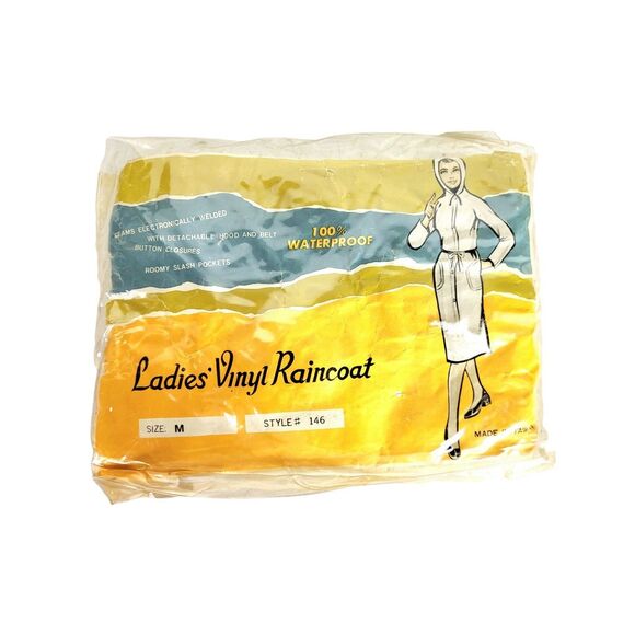 Vintage 60s 70s Ladies Clear Vinyl Raincoat Style #146 Medium New In Package - Picture 1 of 7